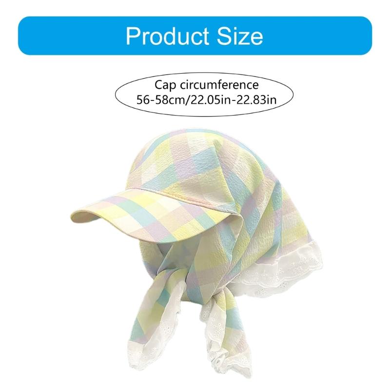 Simple Plaids Head Wrap Hat for Women Soft Lace Trims Headscarf Hat for Female Teens Daily Wear and Social Gatherings