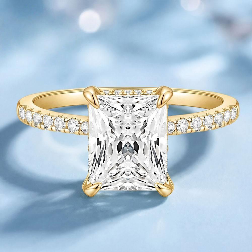 Fashion Wedding Accessories Rectangular Zircon Plated 18K Gold Couple Engagement Diamond Ring