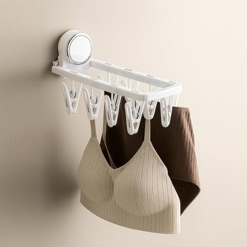 Powerful Vacuum Suction Cup Mini Clothes Dryer, 9-Pinch, Foldable, Space-Saving, Windproof, Indoor/Outdoor Use, Small Item Storage (White)