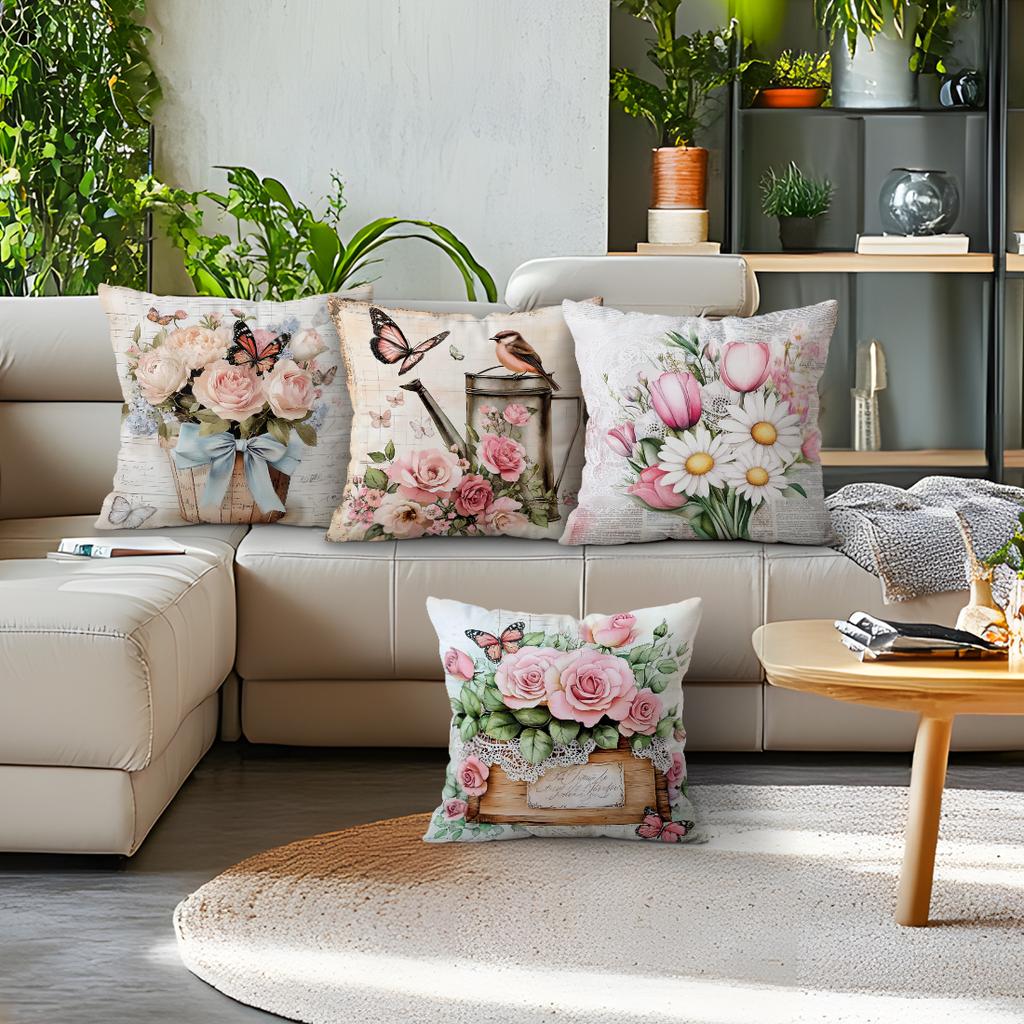 Vintage Butterfly And Flower Pillowcase Bedroom Sofa Cushion Cover 100% Polyester Living Room Cushion Pillowcase Home Decor