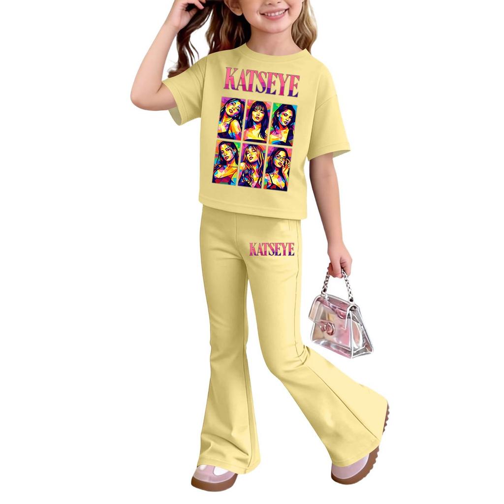Kids Girls Casual Short Sleeve Printed Outfit Set for Play and Daily Wear