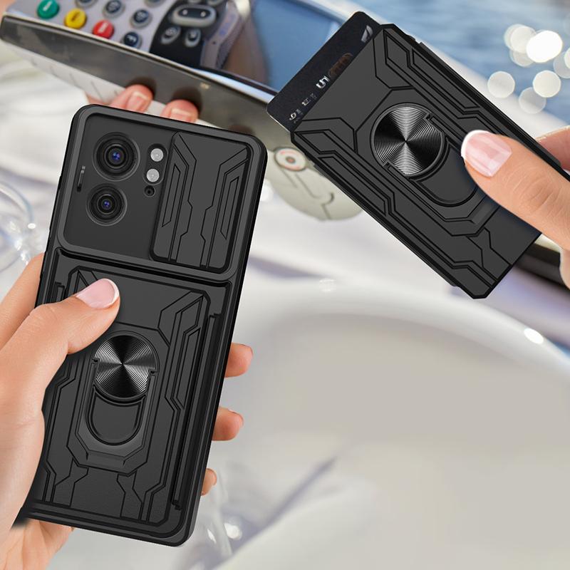For Motorola Edge 40 5G Card Holder PC+TPU Phone Case Slide Lens Protection Kickstand Cover