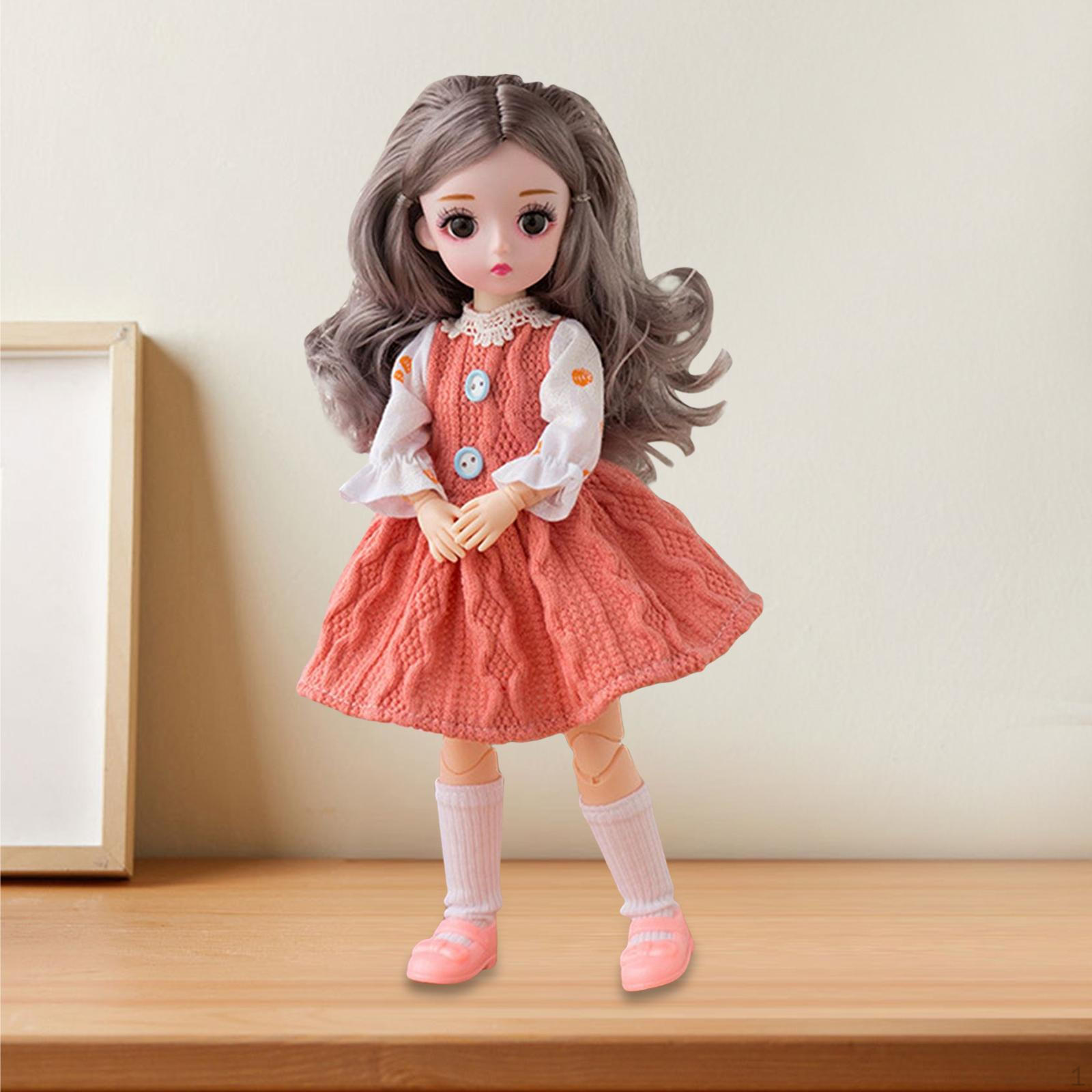 

1/6 Doll 3D Animation Eyes Toys DIY Dolls Dress 2inch Ball Jointed for Birthday Gift Kids Orange