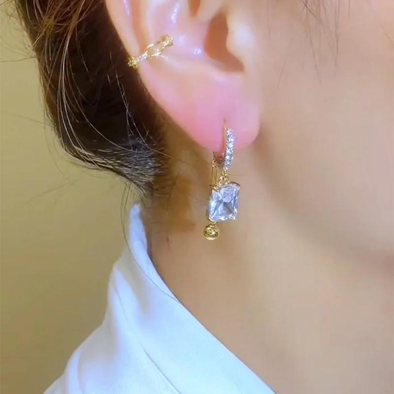 Geometric Square White Crystal Pendant Earrings For Women Fashionable Personalized Daily Accessory Party Jewelry Birthday Gifts