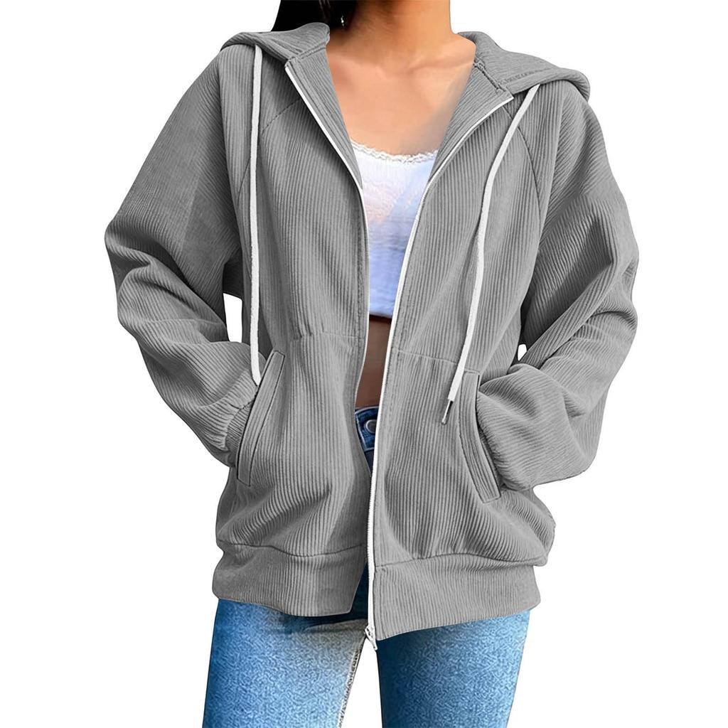 Women's Casual Oversized Zip-up Hoodie Jacket with Hood Long Sleeve Loose Fit for Daily Wear