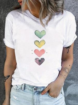 Hearts Gradient Print Crew Neck T-Shirt Casual Short Sleeve T-Shirt For Spring Summer Women's Clothing Design In Vibrant Colors