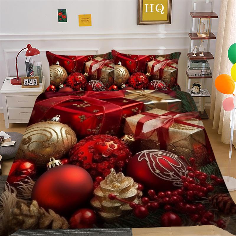 Weihnachts-Schneeszene 3D-gedruckter Polyester-Kissenbezug Bettbezug Zwei- oder Dreiteiliges Set