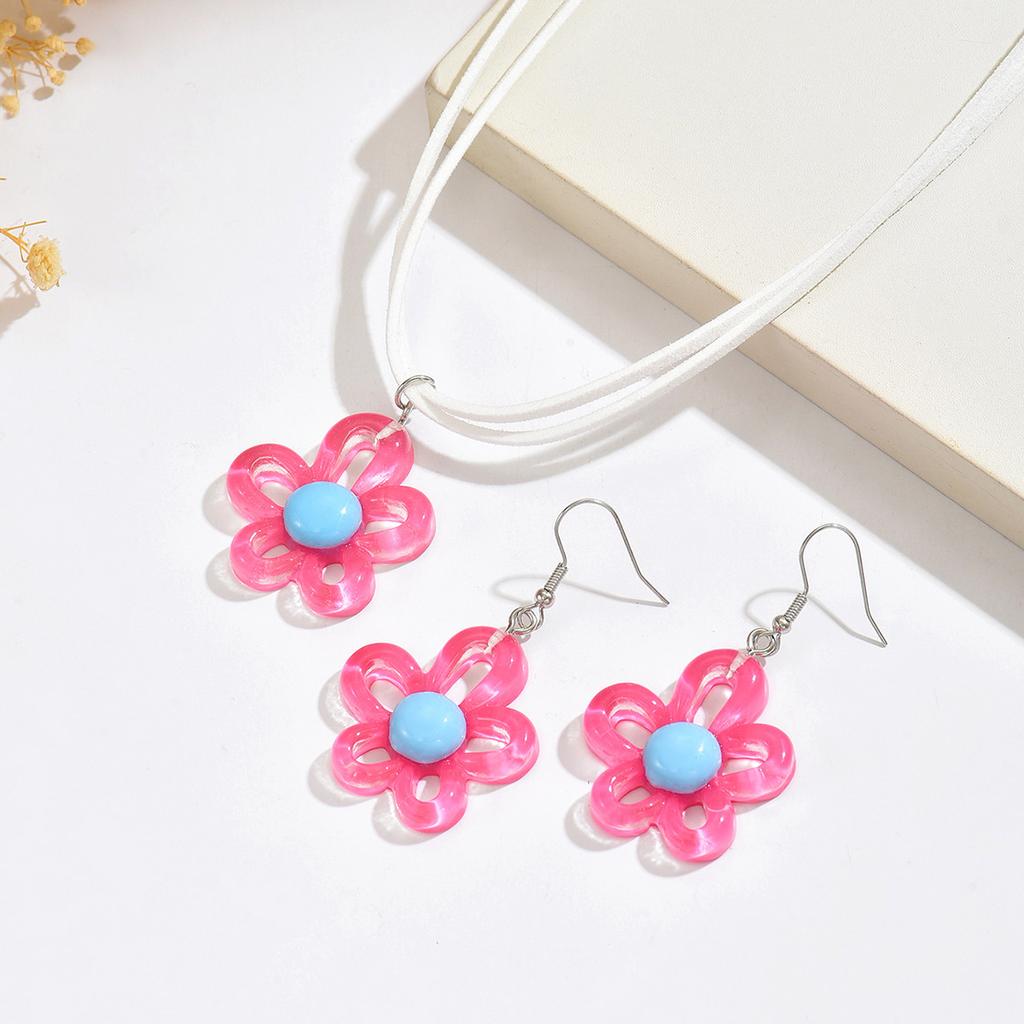 Fashion Dopamine Hollow Flower Korean Velvet Necklace Sweet Trendy Design Clavicle Chain Ins Cross Border Jewelry Set For Ladies