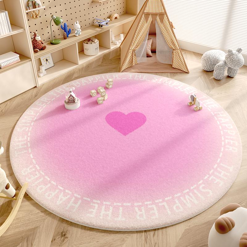 Pink Girl New Round Carpet Children Room Warm Fluffy Soft Decorative Carpets Geometric Love Anti Slip Rug Carpet for Living Room