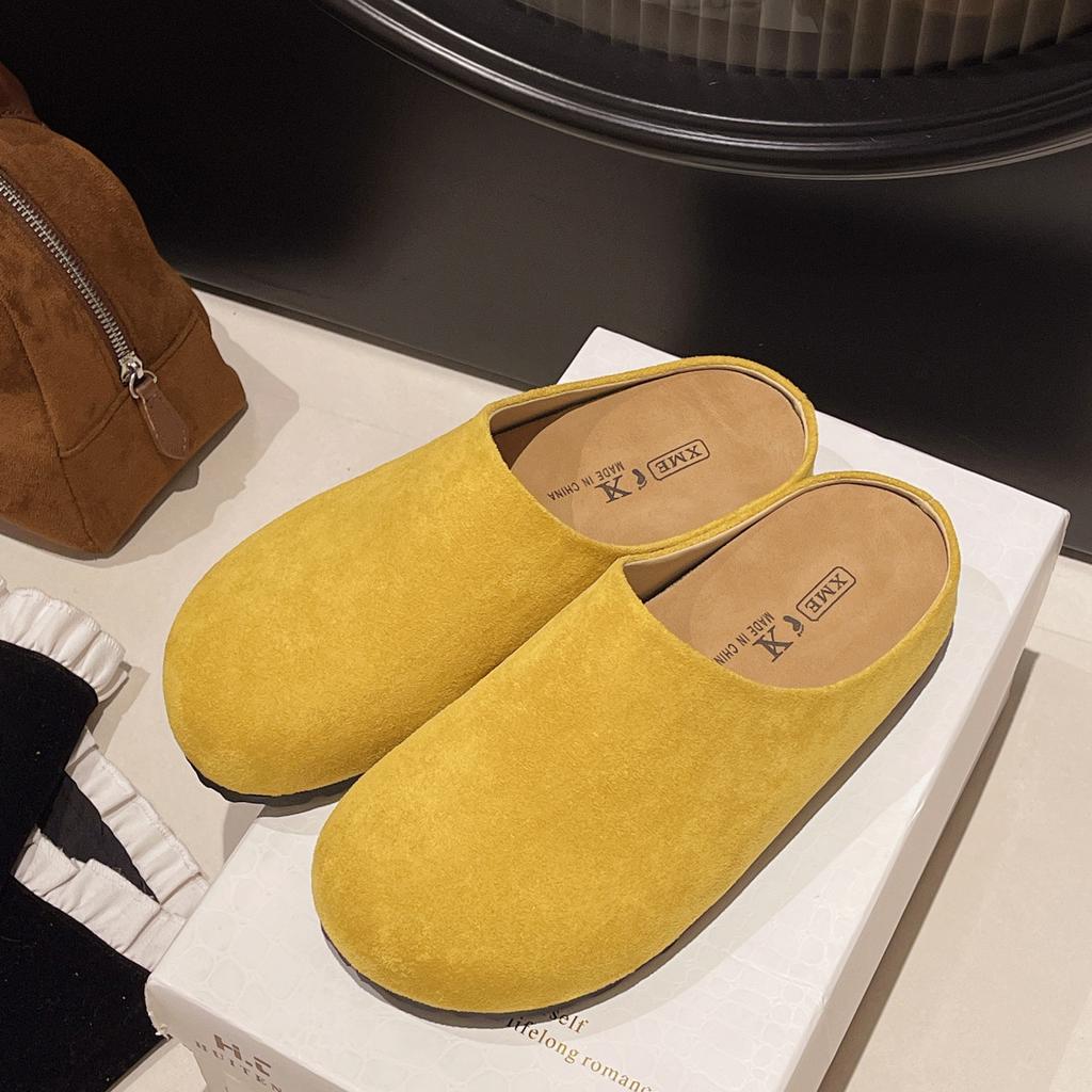 Spring and summer new casual platform slippers flat bottom one pedal bag head retro half slippers single shoes women
