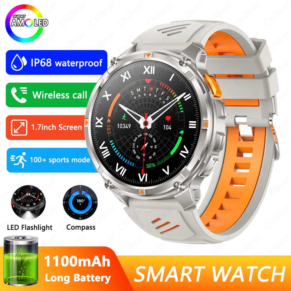 New Outdoor 1000mAh Battery Men Adult Smart Watch GPS Compass Altimeter 10ATM Waterproof Heart Rate BT Call Sport Man Smartwatch белый