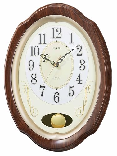 MAG Wall Clock, Radio-Controlled, Analog, Pendulum, Melody, Time Signal, Automatic Stop, Volume Control, Nighttime Second Hand Stop, 37.0cm x 27.8cm,