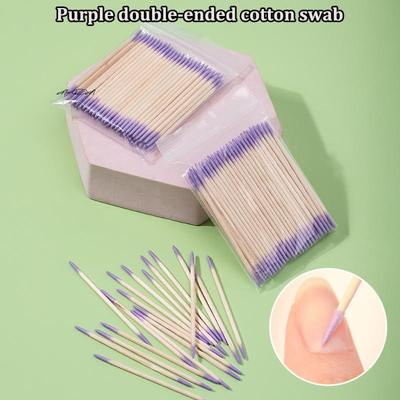 Purple Nail Double-Head Wood Swab Cleaning Sticks 100/200/300/500Pcs Dual-Tipped Cotton Head Nail Polish Remover