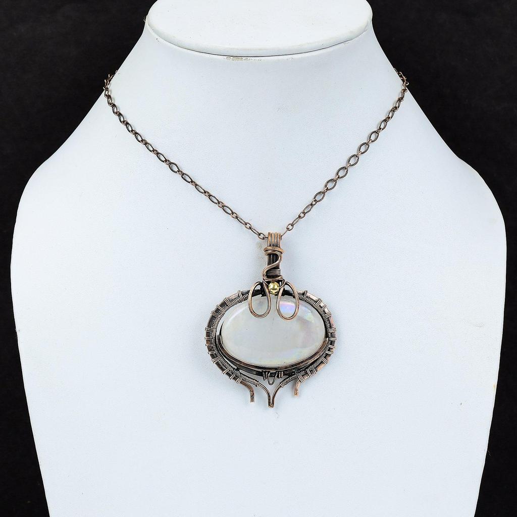 Moonstone Gemstone Pure Copper Wire Wrapped Handmade Pendant Jewelry Gift For Her