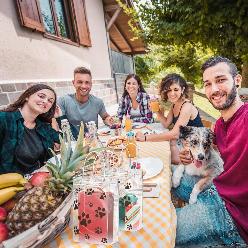 Shinylin 22 Pcs Dog Paw Clear PVC Gift Bags with Handle Dog Claws Plastic Wrap Tote Bags Reusable Transparent Dog Treat Bags for Birthday Wedding