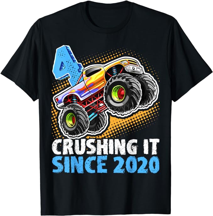 Monster Truck Fun Printed Casual and Comfortable Polyester Short Sleeved T-shirt Suitable for Summer Wear