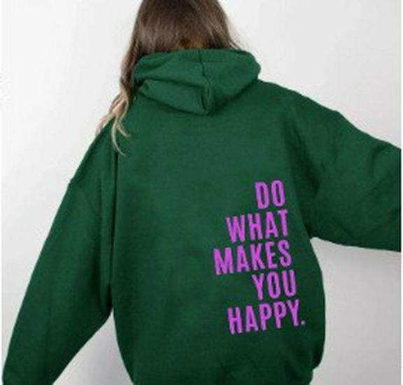 New Women's Fleece-Lined Hoodie with Letter Print - Trendy Loose Fit with Kangaroo Pocket and Drawstring Hood.