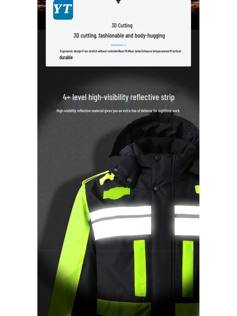 Reflective Rainproof Winter Coat with Thick Inner Liner for Traffic Duty and Cold Protection