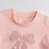 Girls Summer Thin Short Sleeved Candy Colored Simple Cotton Mesh Bow Children's Short Sleeved Sweet T-shirts Baby Princess Tops