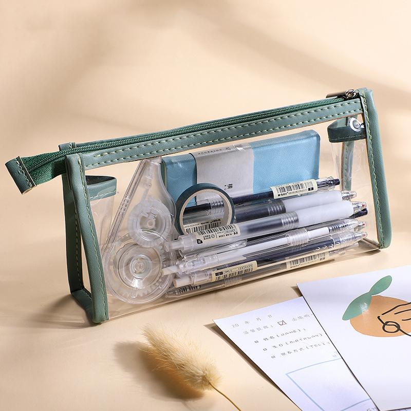 [TG835]Transparent Pencil Case Large Capacity Simple Pen Bag Kawaii Cosmetic Bag School Study Stationery Office Supplies