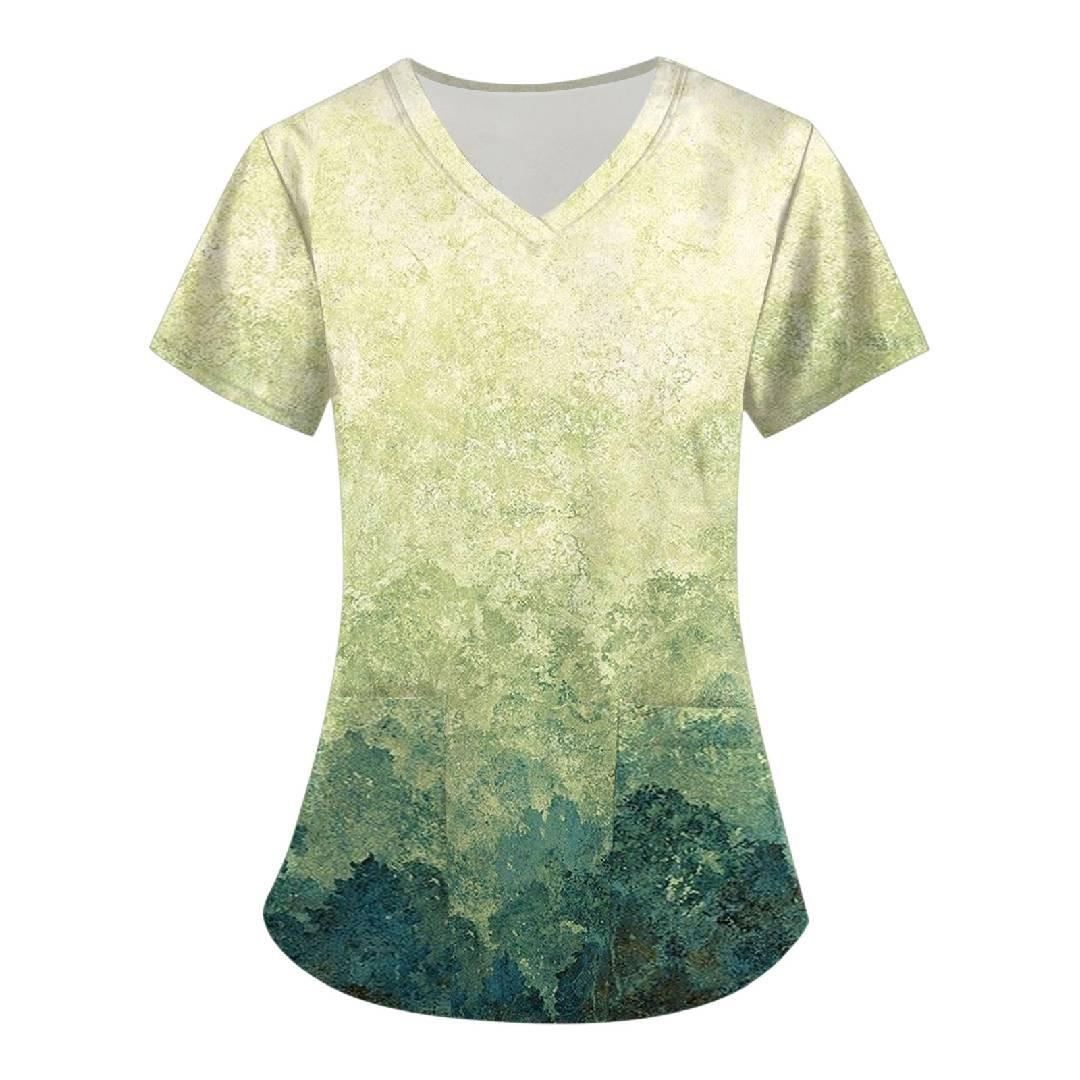 Женские топы с короткими рукавами и v-образным вырезом с принтом — фото 11