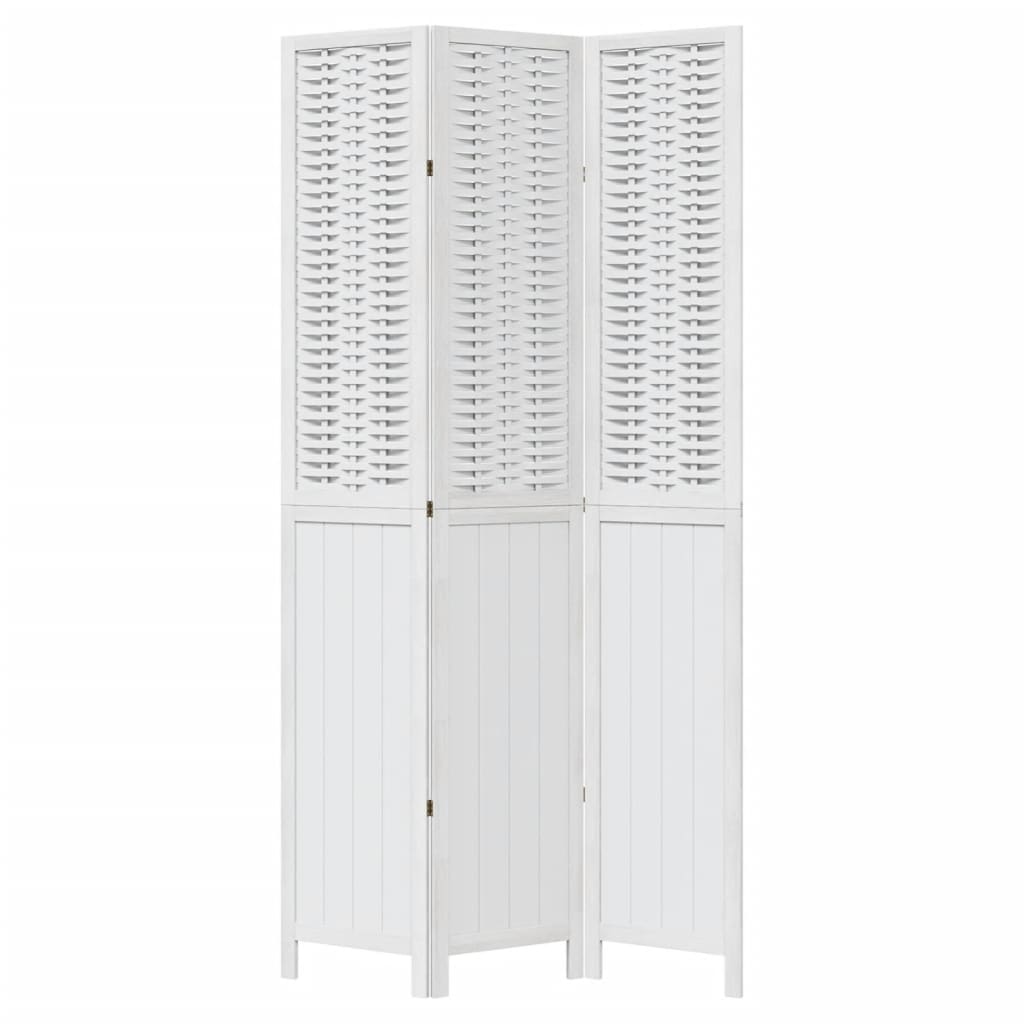 3 Piece Room Divider White Solid Paulownia Wood