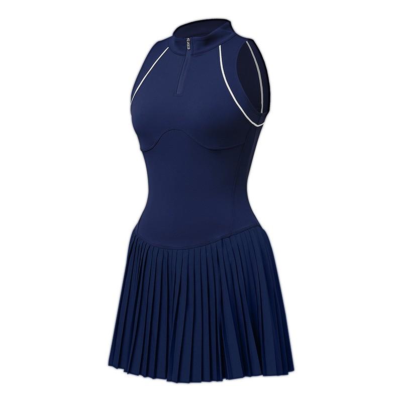 Womens Athletic Tennis Dress With Half-Zip Sleeveless Design Quick-Dry Stretch Skirt Running Yoga Fitness Outdoor Workout