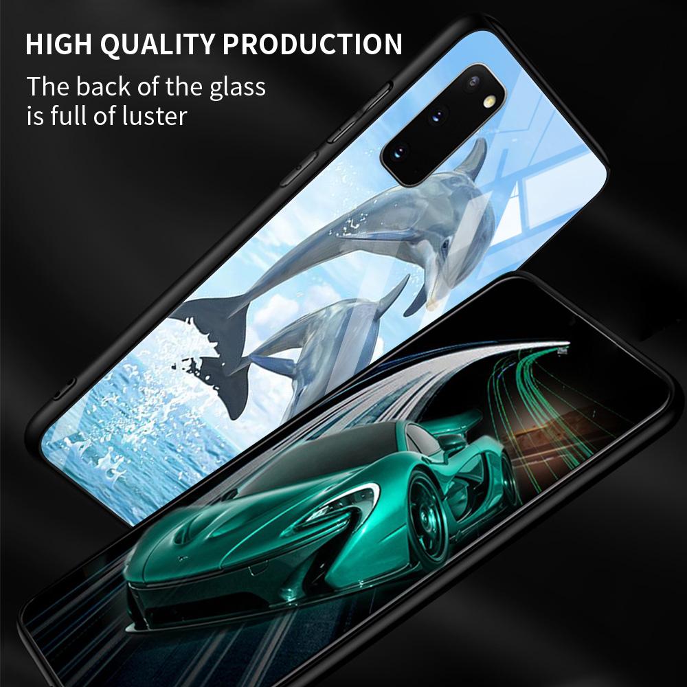 Blue Sea Animal Cute Dolphin Glass Case For Samsung Galaxy S21 S20 Ultra S10 Plus Lite S20fe 5g S10e S9 S8 Bumper Cover Funda