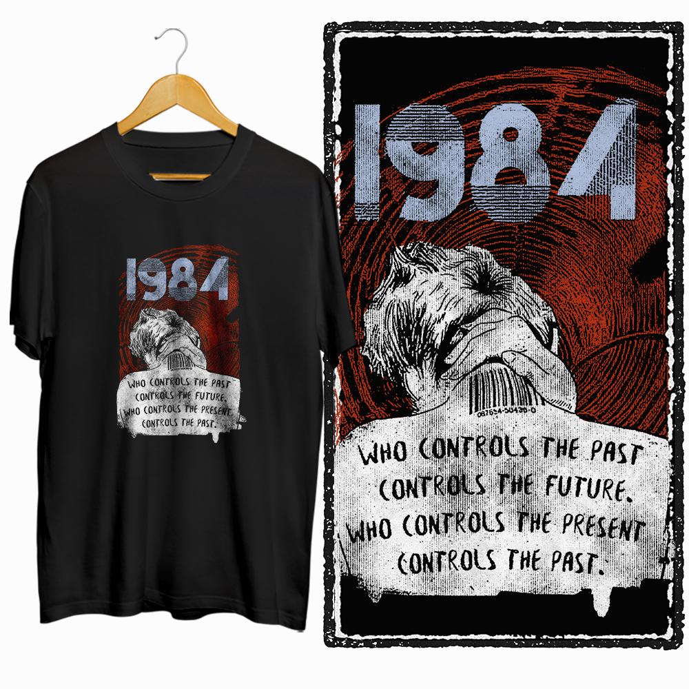 Coolmind U0014-T2 1984 Graphic Print Men T Shirt O-Neck Loose Tshirt Men 100% Cotton Tee Shirts