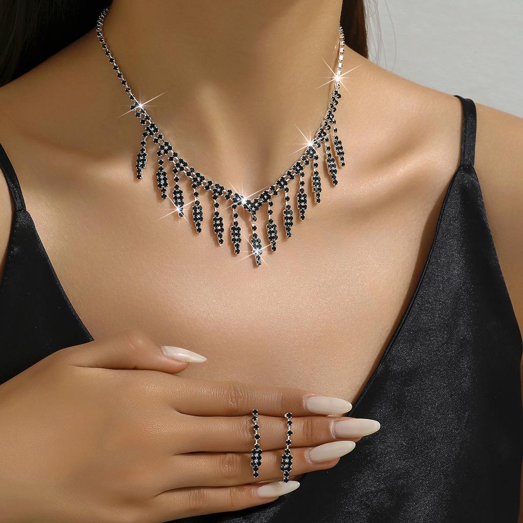 Bridal Black Luxury Evening Dress Necklace Earrings Set Wedding Ladies Personality Set Chain