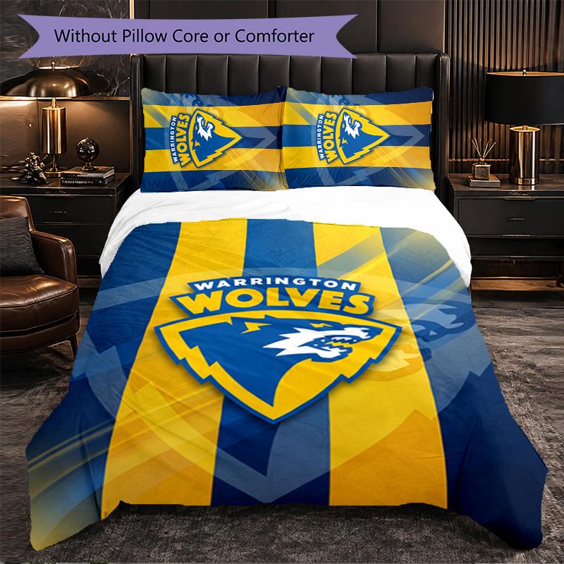 Warrington Wolves Pattern Microfiber 3Pcs Bedding Set Decor Duvet Cover Set For Bedroom Home Use