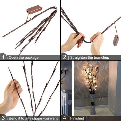 LED Simulated Tree Branch Light Battery Operated 20LEDs Fairy Lights Bendable Willow Branches for Christmas Home Bedroom Decor