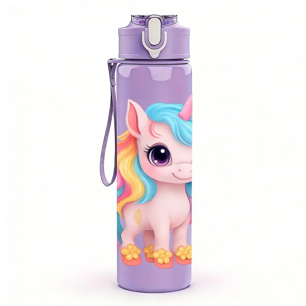 1PC Pastel Rainbow Unicorn 750ml Color Plastic Sports Water Bottle Leakproof Flip Straw Lid Suitable for Sports Office Home Use