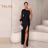 Vestido de noite feminino, um ombro, sem mangas, bainha dividida, cor sólida, cintura fina, plissado, cor sólida, ombro de fora, baile, coquetel, festa, vestido longo, vestido de baile
