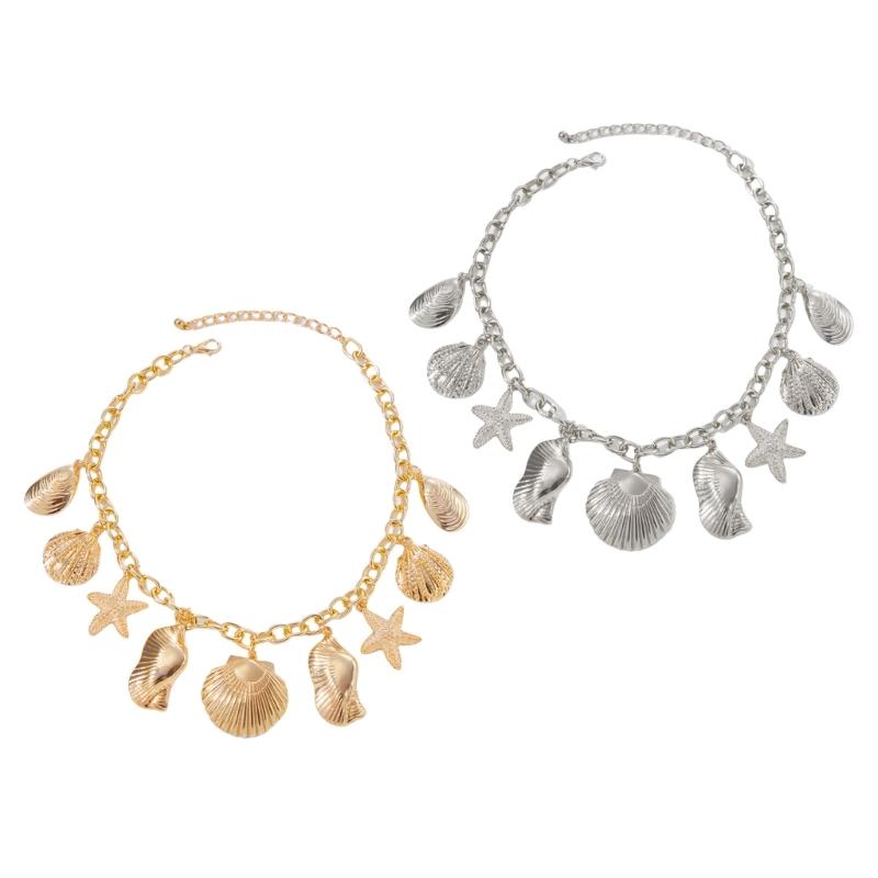 Vacation Style Layering Neck Chain Necklace with Marine Charm Shell Starfish Design Neckchain
