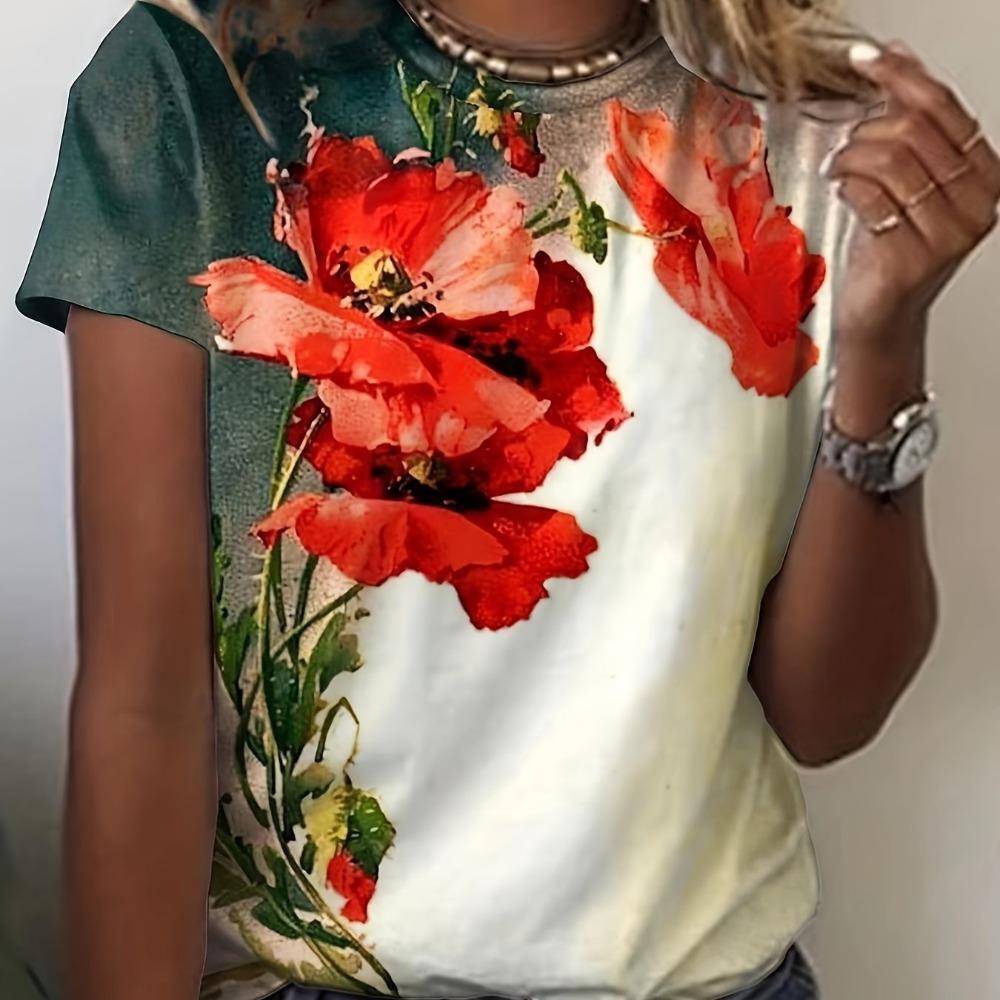 2026 Top Women Flower Printed Women's T-Shirt Oversized T-Shirt 3D Popular Clothes Women Clothing Short Sleeve Tees Blouse