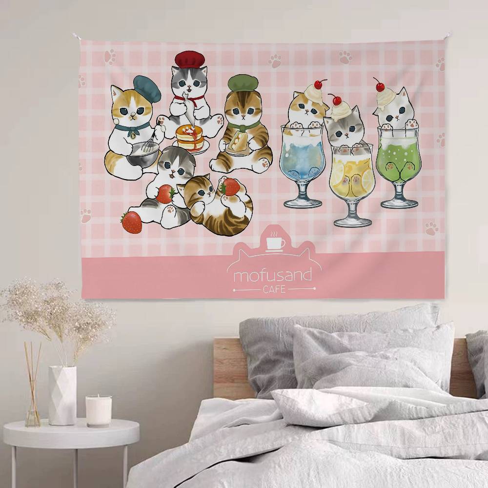 Cute MMofusands Cat Cartoon Tapestry Art Science Fiction Room Home Decor Wall Hanging Home Decor