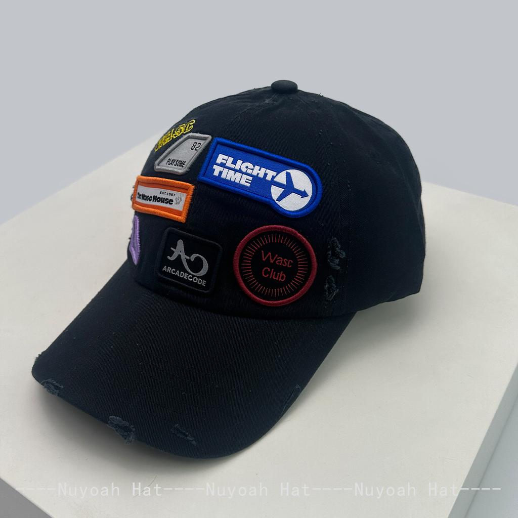And Women American Street Style Embroidered Letter Prints Flag Baseball Caps Sun Protection Personalized All-Match Broken Peaked Hats Trendy Ins
