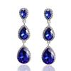 Korean Style Festive Red Teardrop Tassel Earrings with Rhinestones