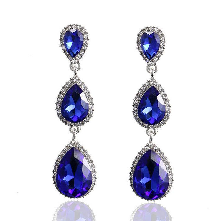 Korean Style Festive Red Teardrop Tassel Earrings with Rhinestones