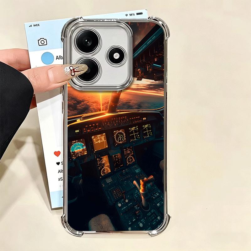 Aviation Aeroplane Pilot Cockpit Plating Phone Case For Xiaomi Redmi Note 14 15 Pro Plus 13 12 11 11S 11T 10 9S 9 5G Anti-Fall A