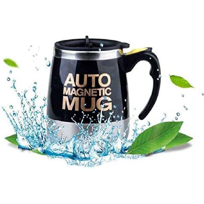 Self Stirring Mug Coffee Cup/Auto Magnetic Mixing Tea Hot Chocolate Cocoa Protein 400ml, A006M Black