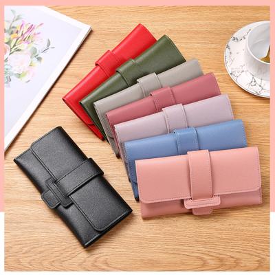 Damenbrieftasche, lange, dreifach gefaltete Klappe, koreanische Version der kleinen, frischen Studentenbrieftasche mit Wechselfunktion und Schnalle aus Leder