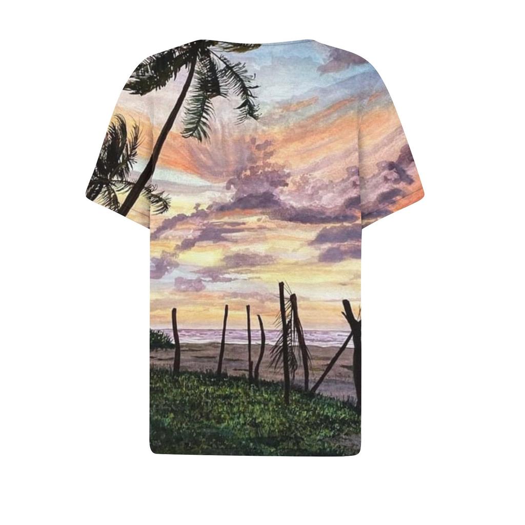 Women's T Shirt Tee Print Button Short Sleeve Daily Weekend Fashion Basic V- Neck Regular Top