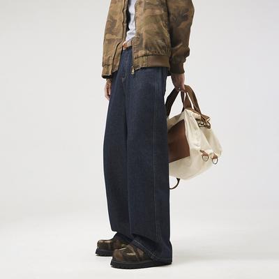 Retro Original Color Jeans Men's Spring and Autumn New Retro Trend Casual Wide-leg Trousers