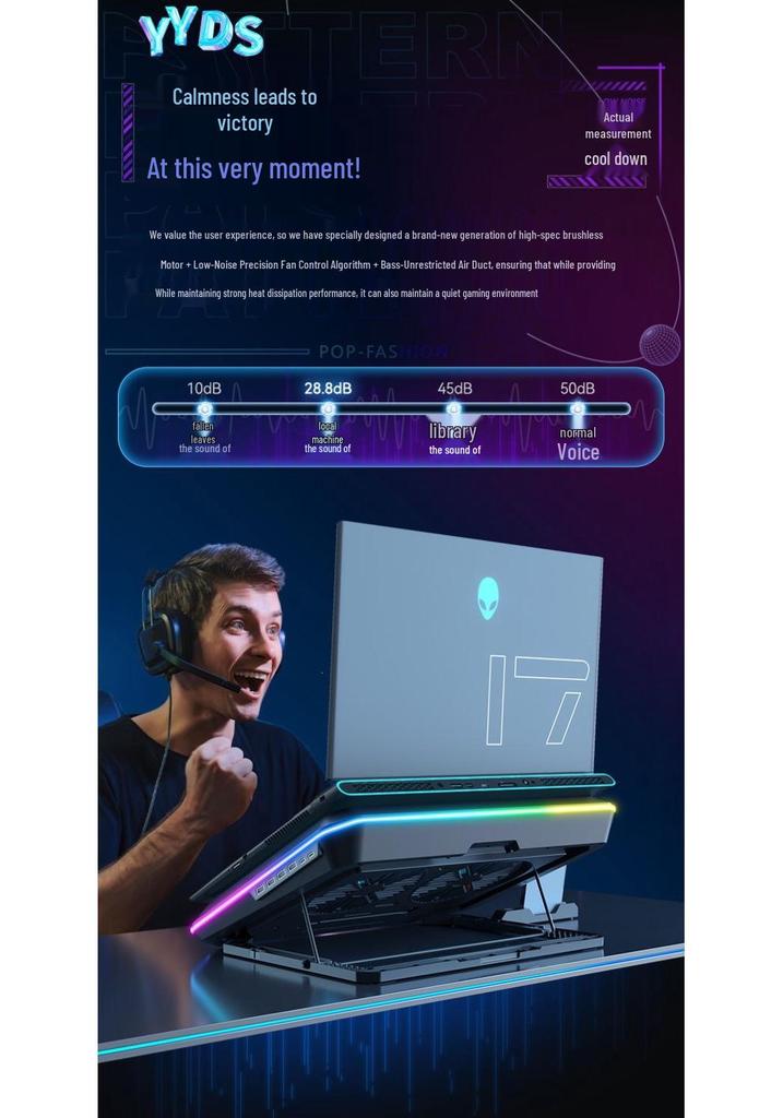 Gaming Laptop Cooling Stand with Silent Air-Cooled Fan for Efficient Heat Dissipation