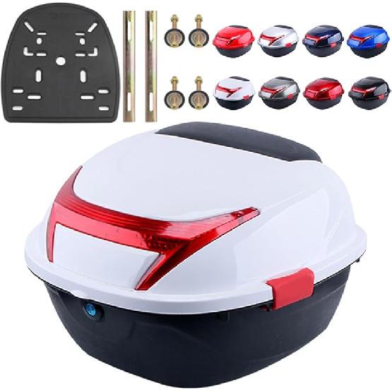 

Scooter Top Case 28L Hard Waterproof Universal Tail Trunk with Backrest and Plate Lockable Helmet Luggage Rear Box for Scooter Quad Motorbike 41.5*37*27.5cm білий