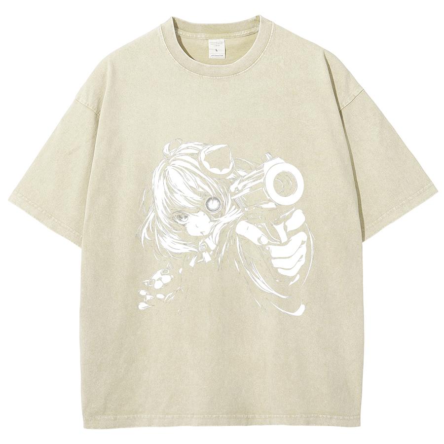 Japoński Styl Anime Portret Dziewczyny Kwiat Wiśni Damski T-Shirt Unisex Luźny Oversize Krótki Rękaw Design Sprany Top