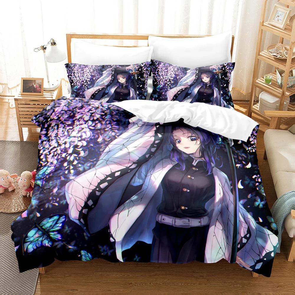 Kochou Shinobu Bedding Sets Anime Demon Slayer Comforter Bed Cover Duvet Cover Pillow Case Twin Single Queen King Teens Gifts