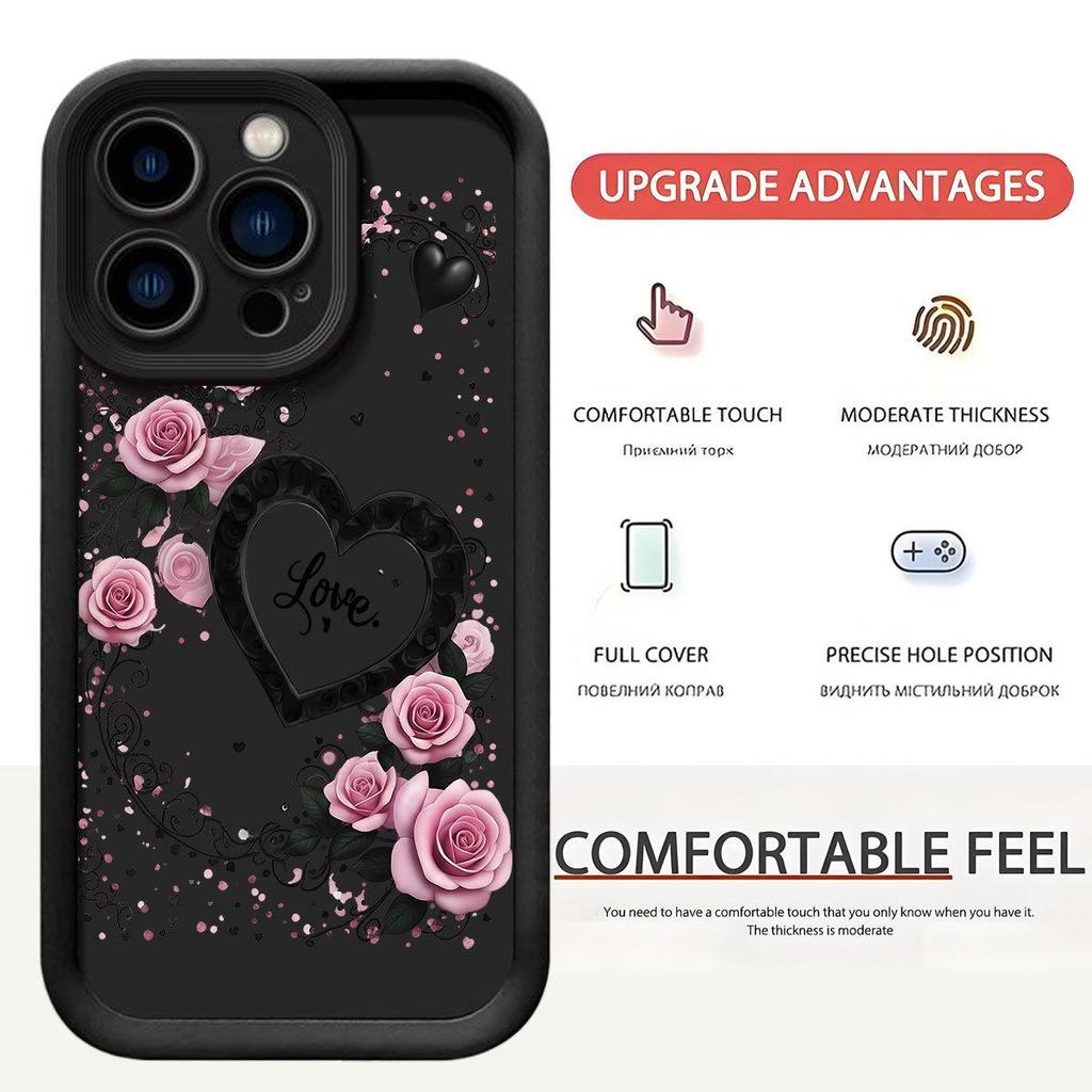 Heart Rose Black Groove Staircase Phone Case for iPhone 14-17 Pro Max